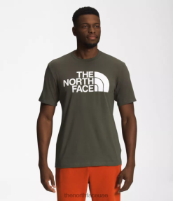 رمادي داكن جديد أخضر/أبيض TNF رجال The North Face تي شيرت نصف قبة بأكمام قصيرة J688D1303