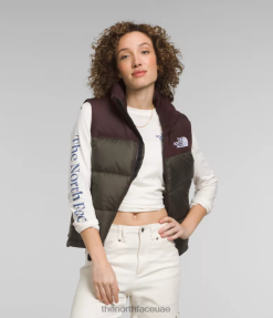 رمادي داكن جديد أخضر/بني فحمي نحيف The North Face 1996 سترة Nuptse الرجعية J688D432