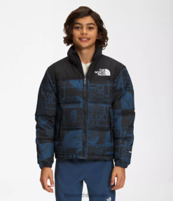 صبغة رذاذ زرقاء ظليلة أطفال The North Face سترة Nuptse الرجعية المطبوعة عام 1996 J688D686